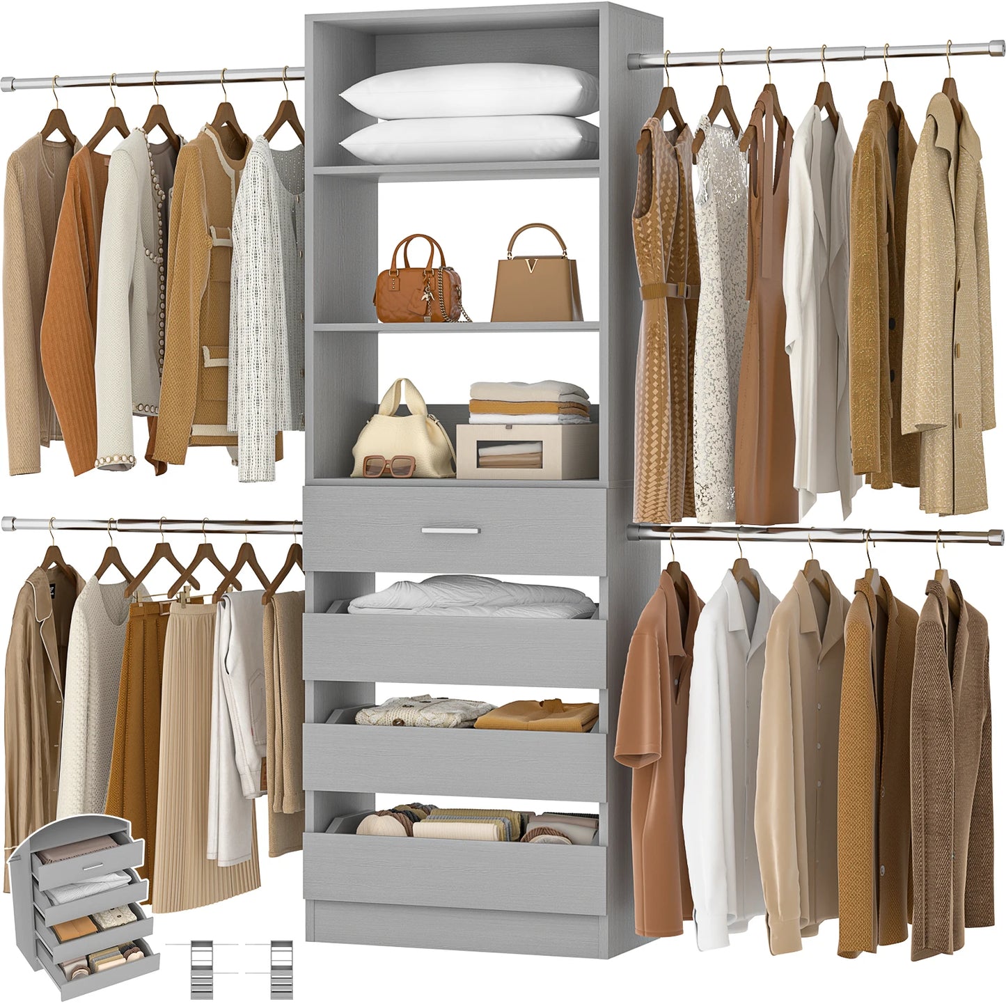 Aheaplus Modern Wooden Walk In Closet System Organizer