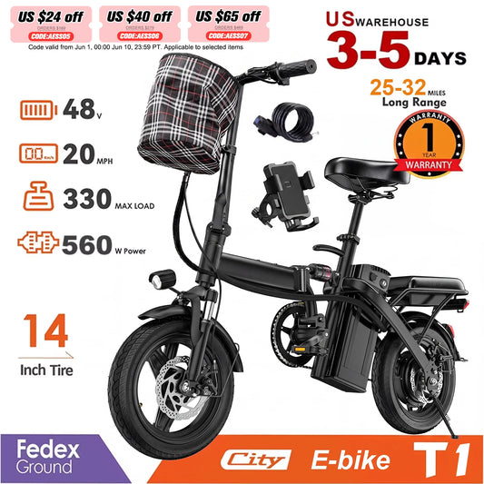 Terrosor Folding Electric Bike 560W 48V Removable Battery