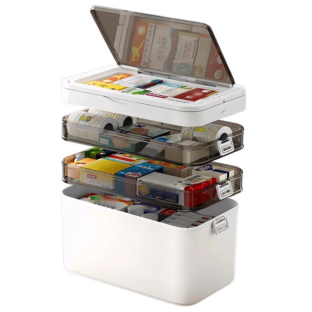 Large Capacity Multi Layer Transparent First Aid Box With Compartments