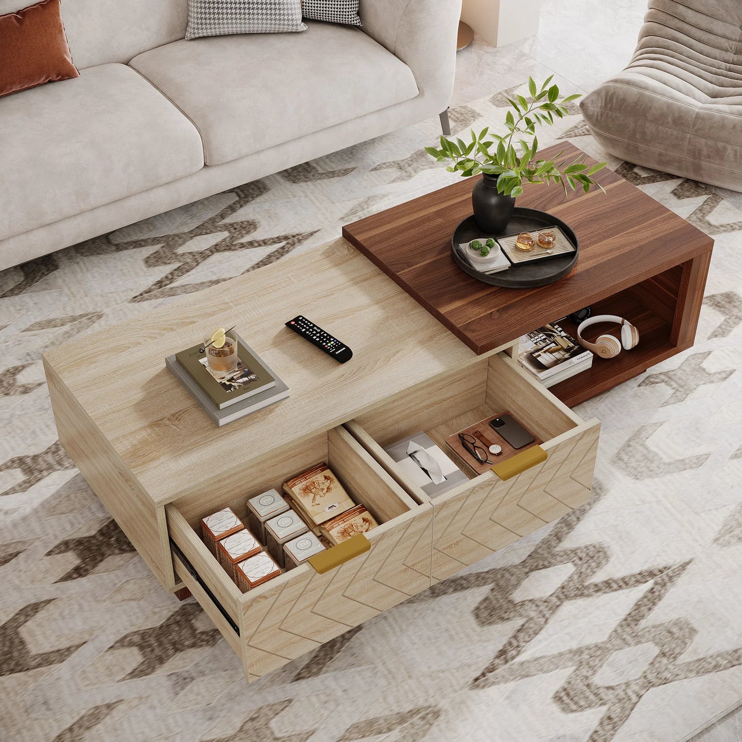 Tribesigns Extendable Coffee Table With Two Storage Drawers