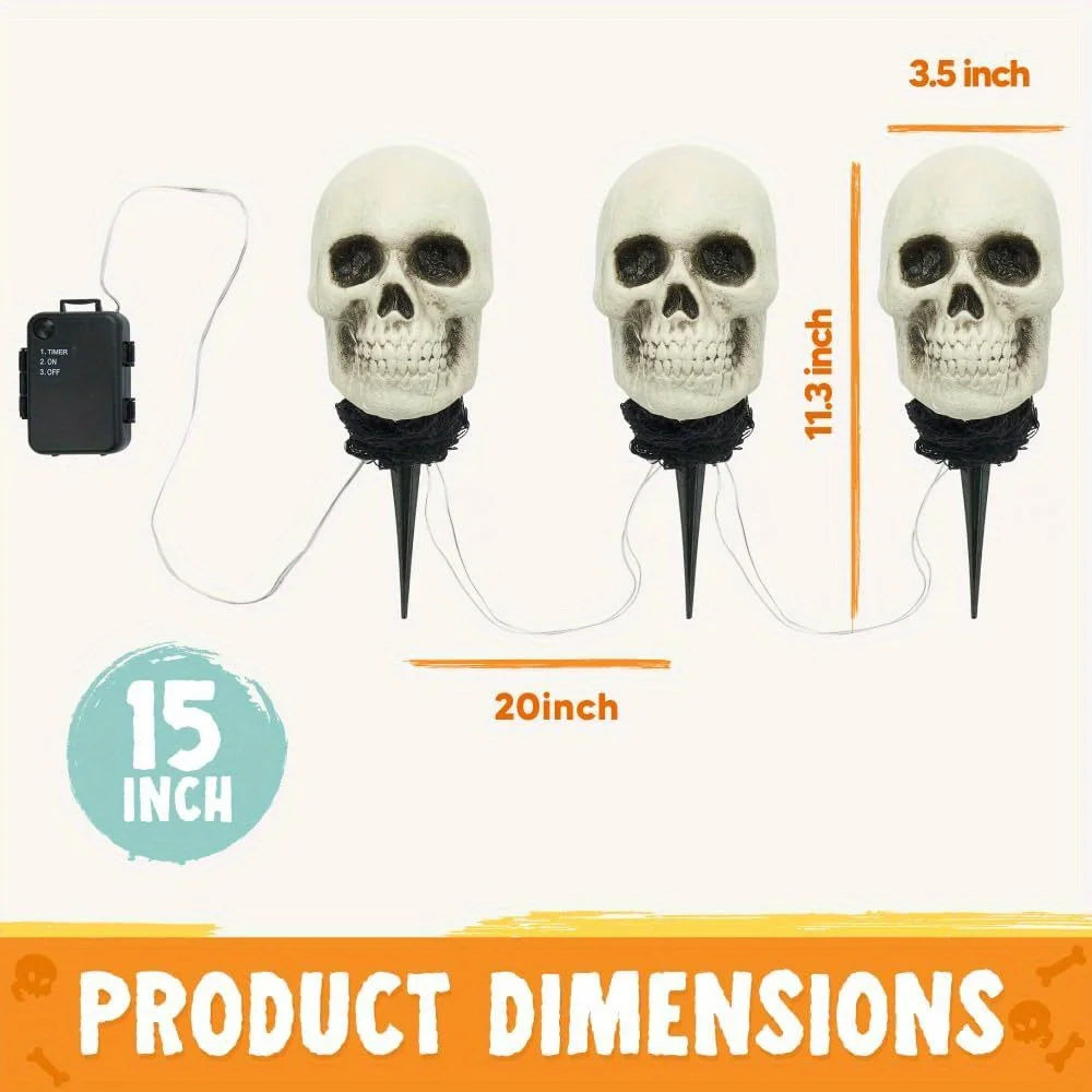 Joyfy Light Up Skull Stakes Outdoor Halloween Pathway Decor