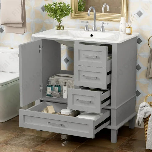 Slofy Solid Wood Bathroom Vanity With Sink And 3 Drawers