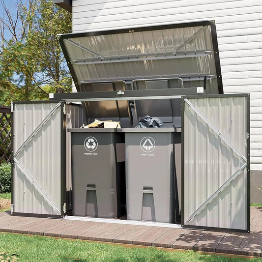 Metal Outdoor Storage Shed For 2 Bins And Tools Waterproof