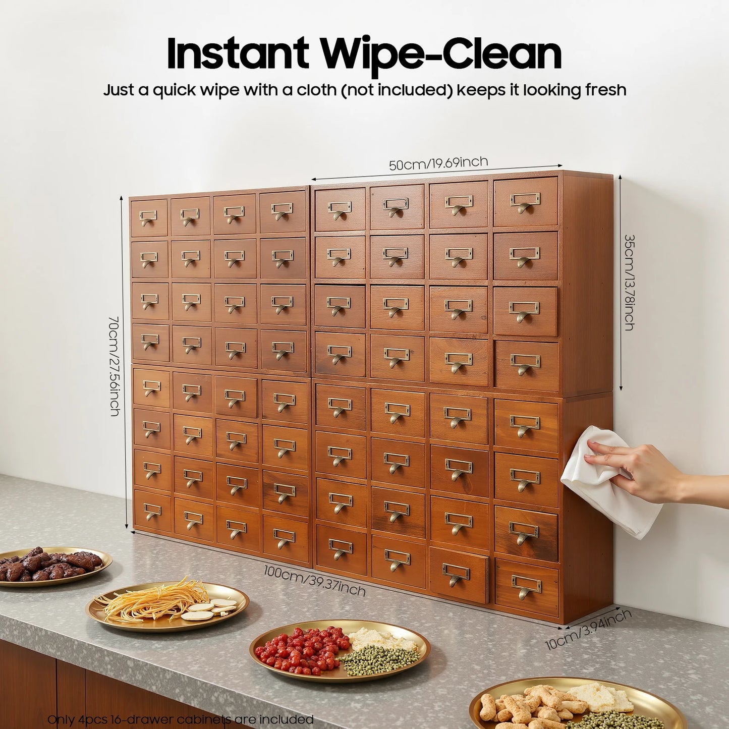 Pine Wood 64 Drawer Storage Cabinet Tabletop Organizer For Office