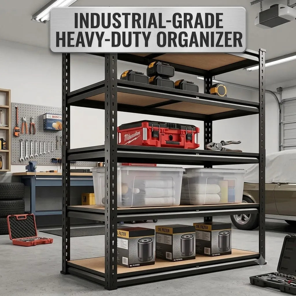 Heavy Duty Metal Storage Rack 5 Tier Adjustable Shelving Unit With MDF Board