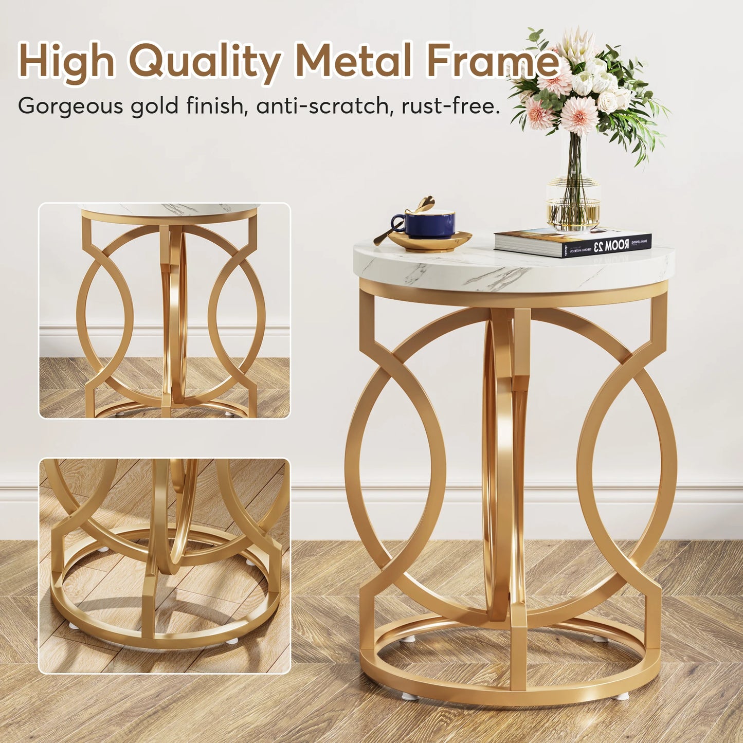 Tribesigns Modern Round Side Table With Thick Wood Top