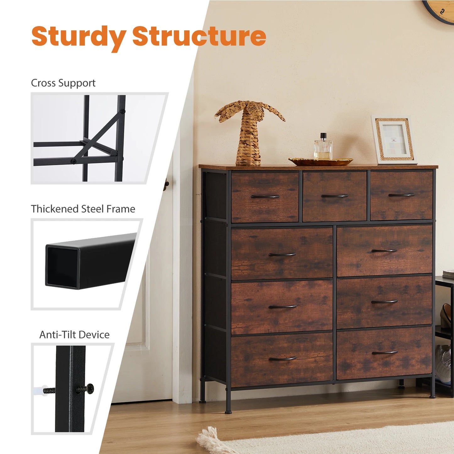 JHK Dresser Wardrobe With 9 Fabric Storage Drawers For Bedroom