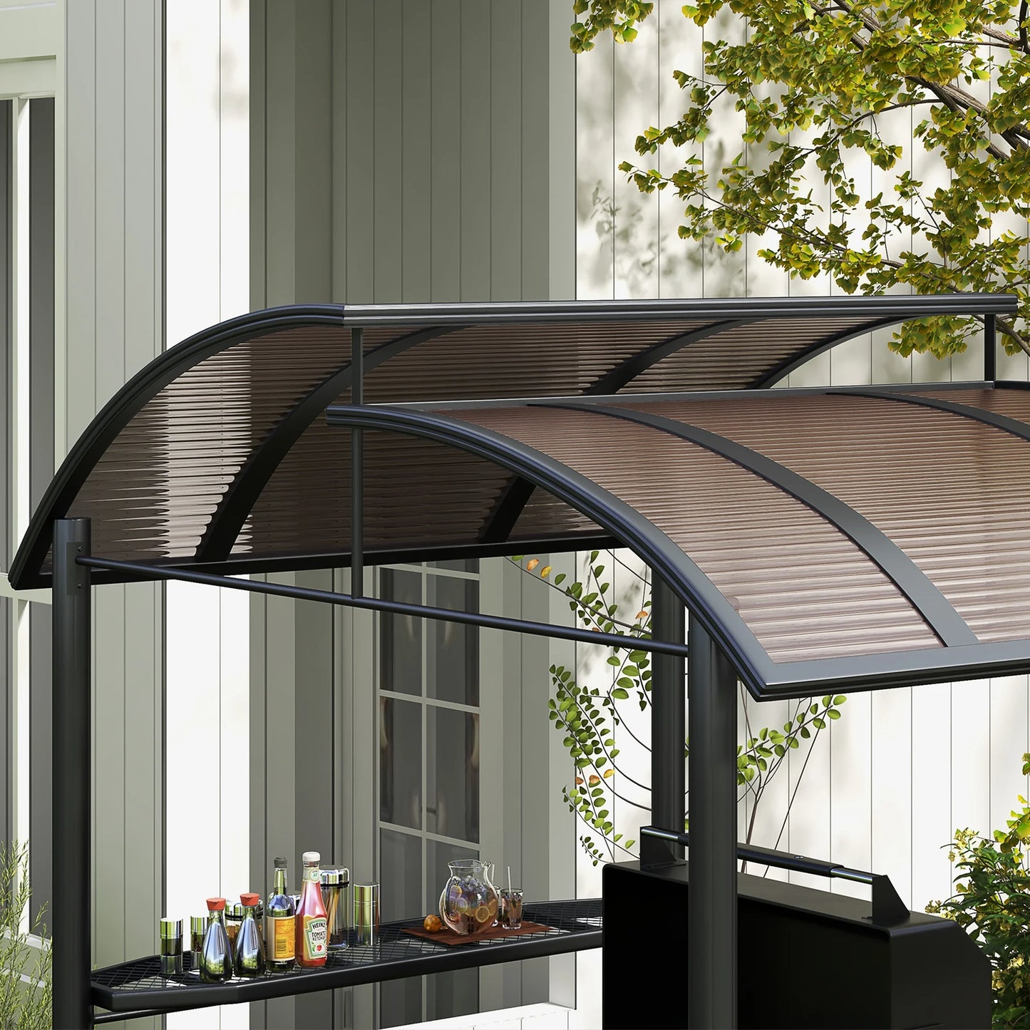 Outdoor Grill Gazebo Canopy With Vented Polycarbonate Roof Shelves