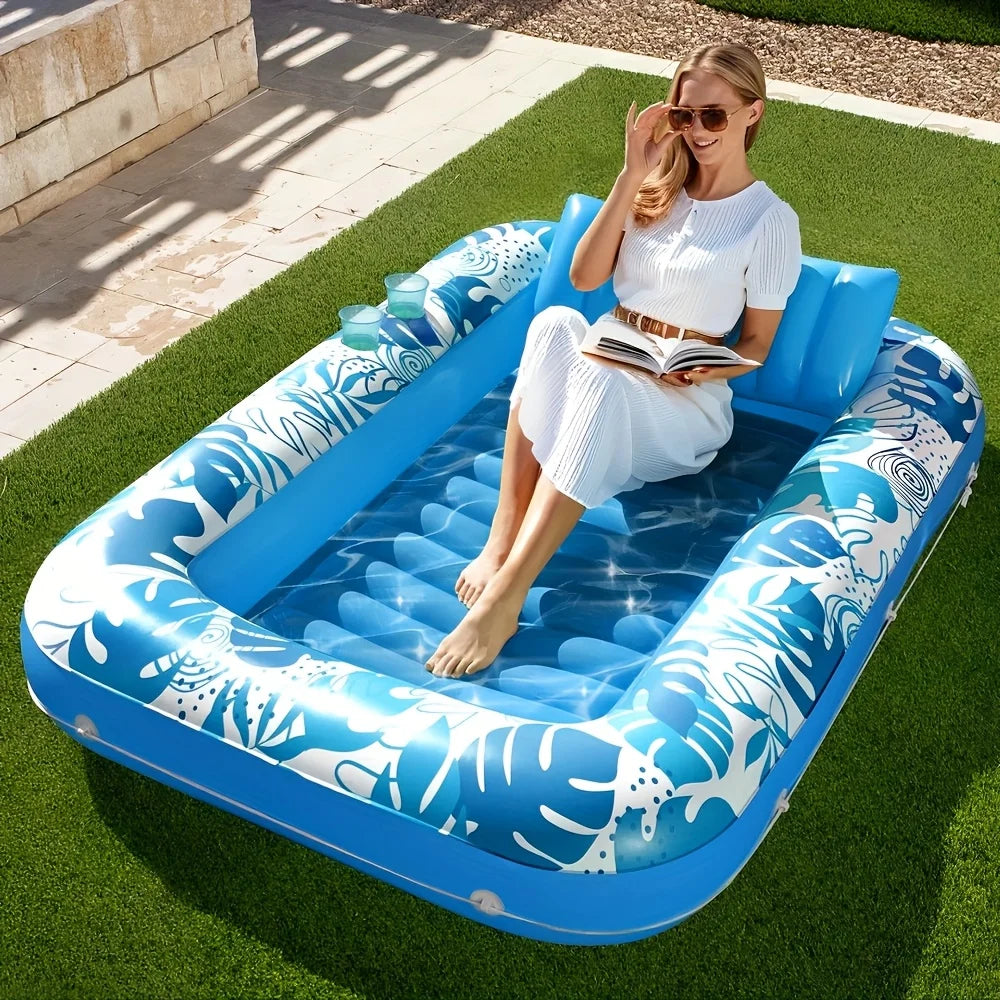 Joyfy Inflatable Suntan Pool Float With Drink Holders And Headrest