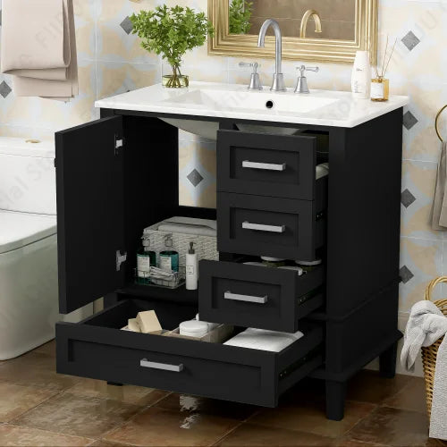 Slofy Solid Wood Bathroom Vanity With Sink And 3 Drawers