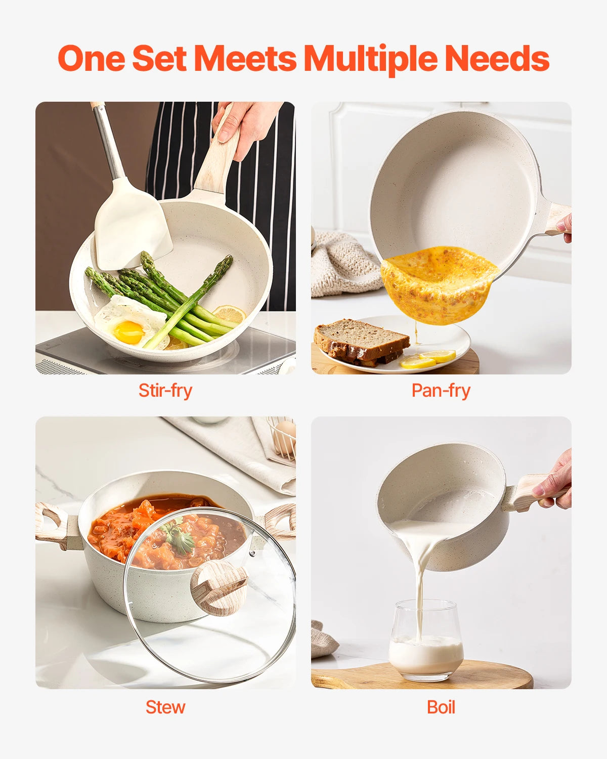 SucceBuy 17 Piece Pots And Pans Set Granite Nonstick Cookware