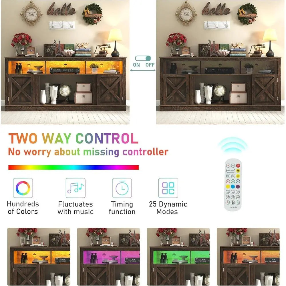 Contemporary Wooden Media Console With Integrated LED Lighting