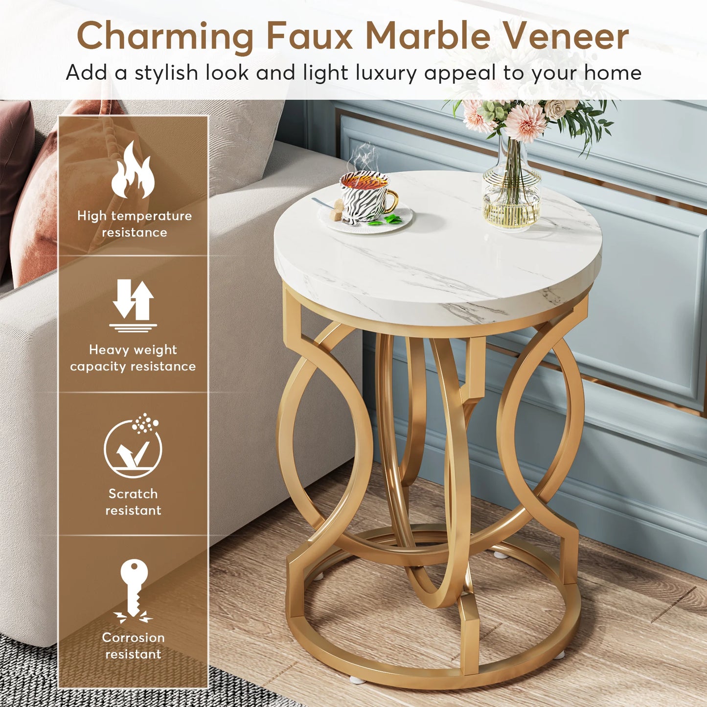 Tribesigns Modern Round Side Table With Thick Wood Top