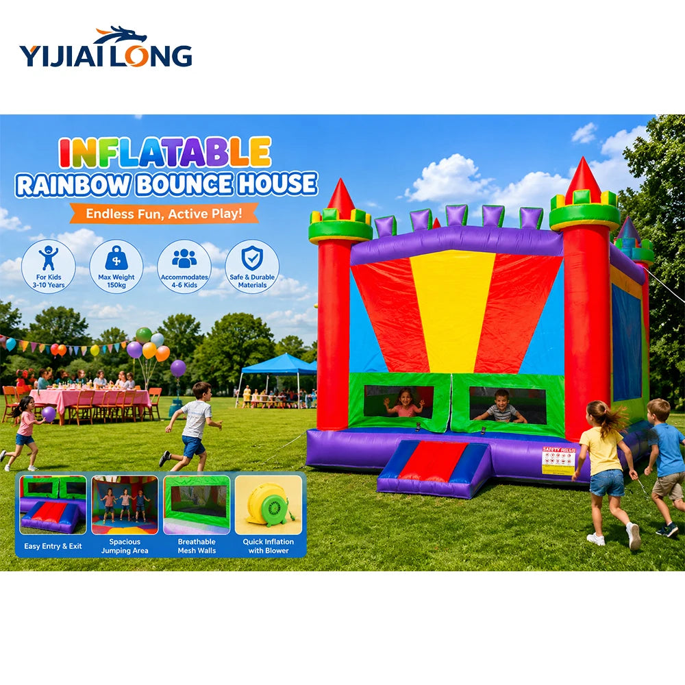 Heavy Duty Inflatable Bounce House With Steeple Top Design