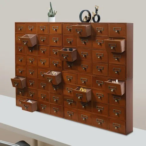 Pine Wood 64 Drawer Storage Cabinet Tabletop Organizer For Office