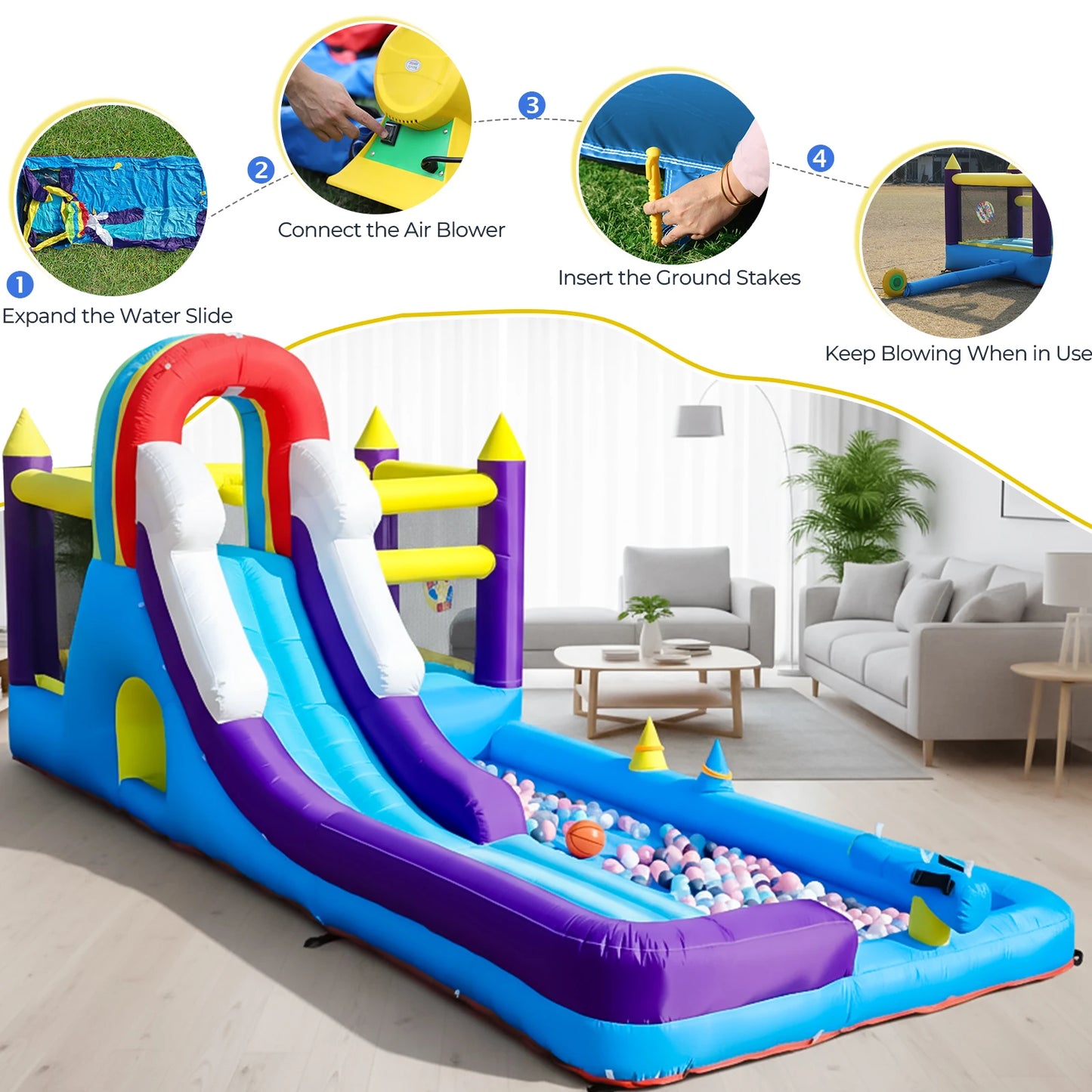 RTS Inflatable Water Slide With Splash Pool And Climbing Wall