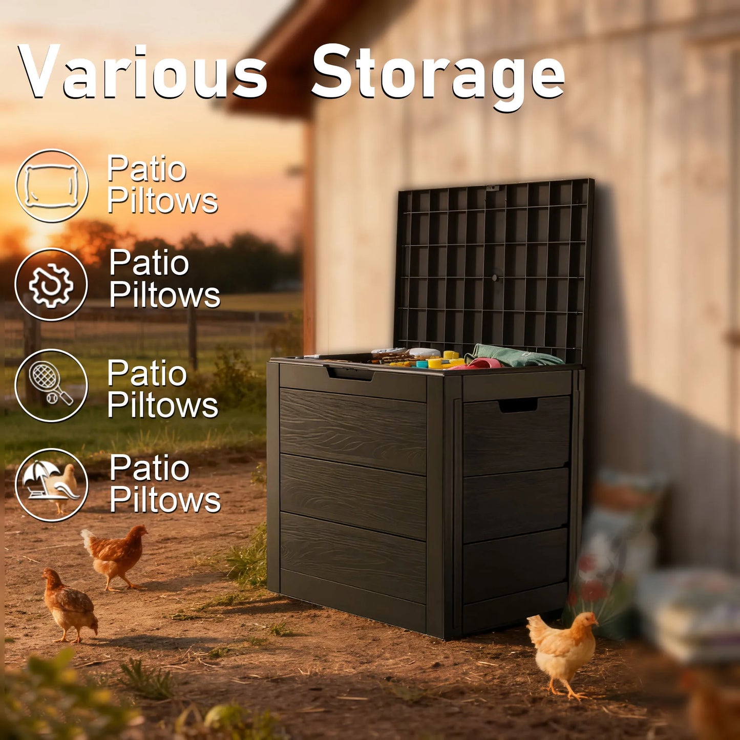 Sarenzoon Outdoor Deck Box With Lockable Lid And Plastic Storage