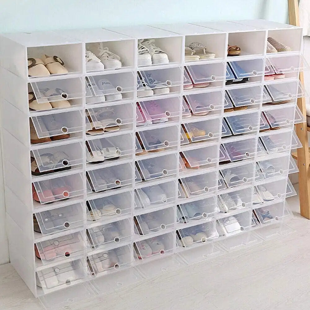 Foldable Flip Shoe Box Set 20 Or 24 Pack Clear Plastic Storage Case