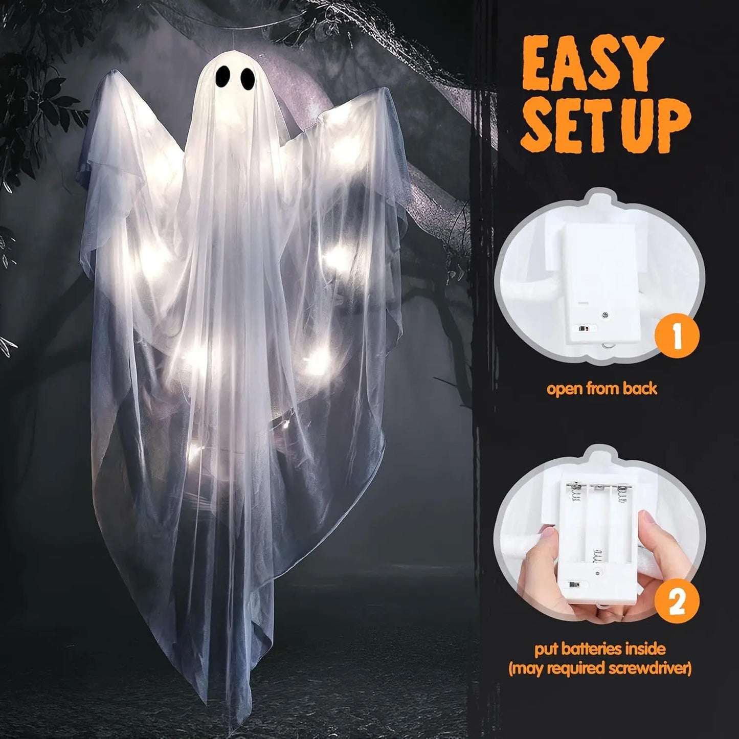LED Hanging Light Up Ghost Decoration For Halloween Party