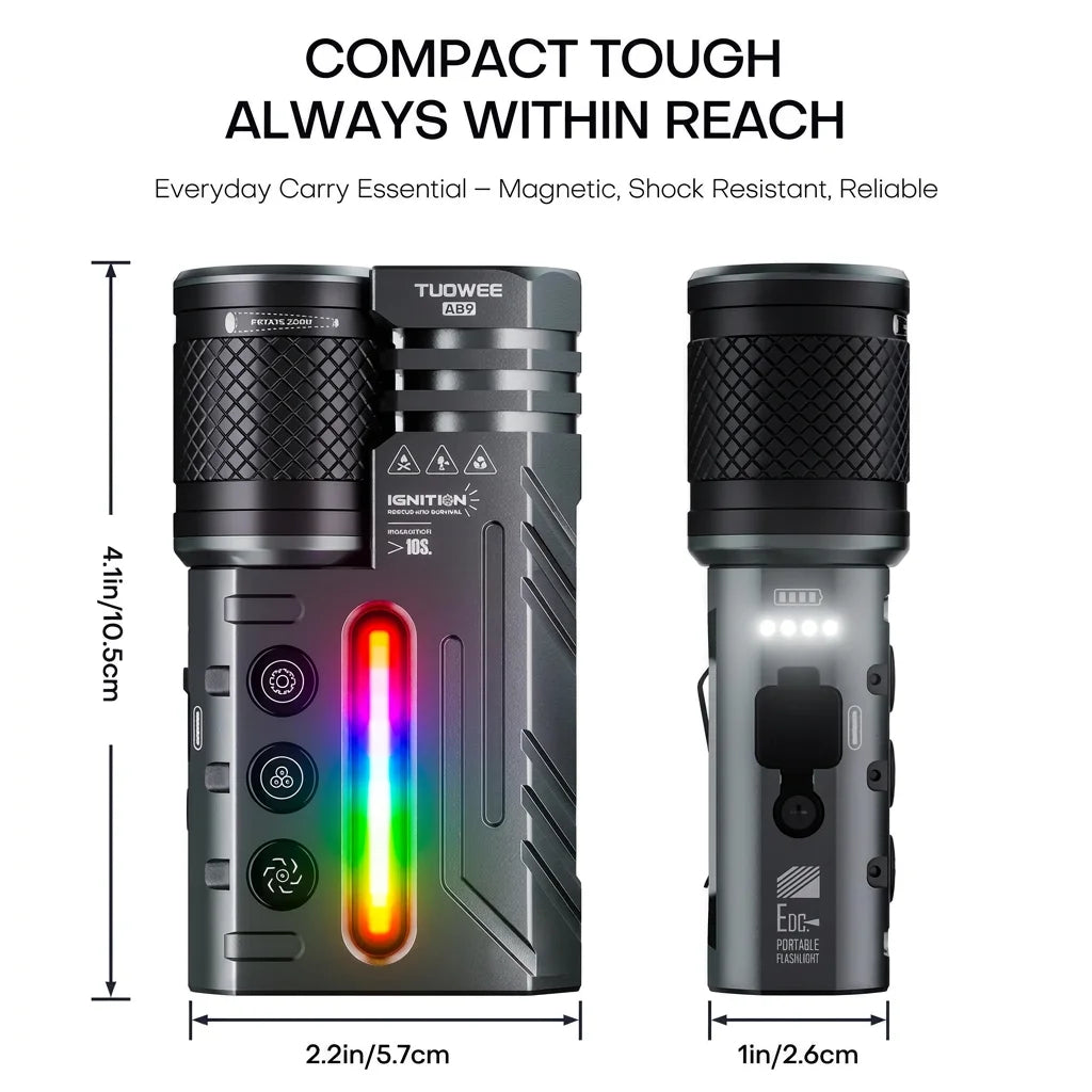 Tuowee Tactical Flashlight USB Rechargeable IPX4 Waterproof RGB Torch