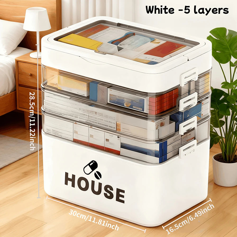 Large Capacity Multi Layer Transparent First Aid Box With Compartments