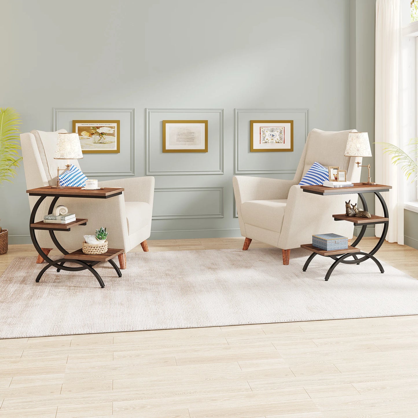 Tribesigns C-Shaped End Table Industrial Storage Sofa Side Table