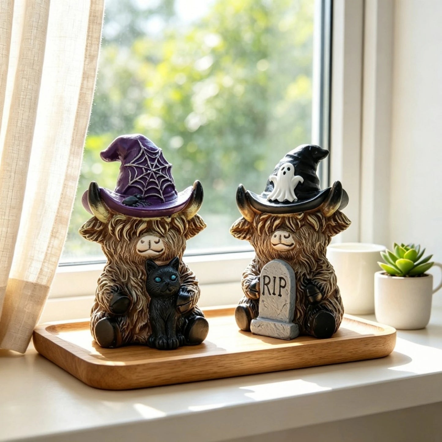 Resin Highland Cow Indoor Halloween Figurine Home Decor
