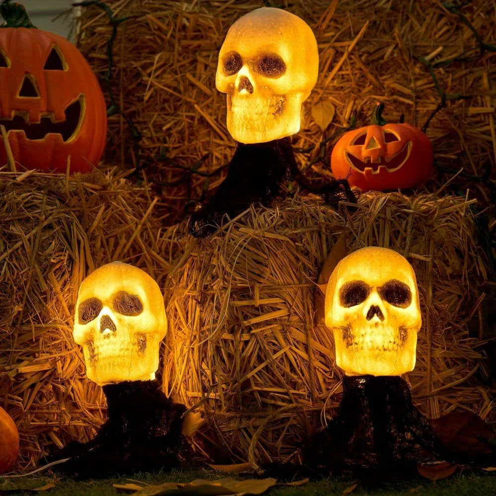 Joyfy Light Up Skull Stakes Outdoor Halloween Pathway Decor
