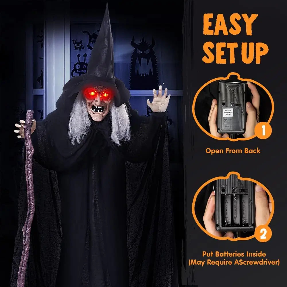 Joyfy Animatronic Witch With Cane Halloween Outdoor Decoration Prop