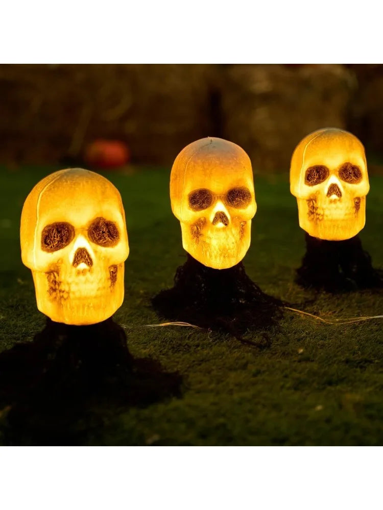 Joyfy Light Up Skull Stakes Outdoor Halloween Pathway Decor