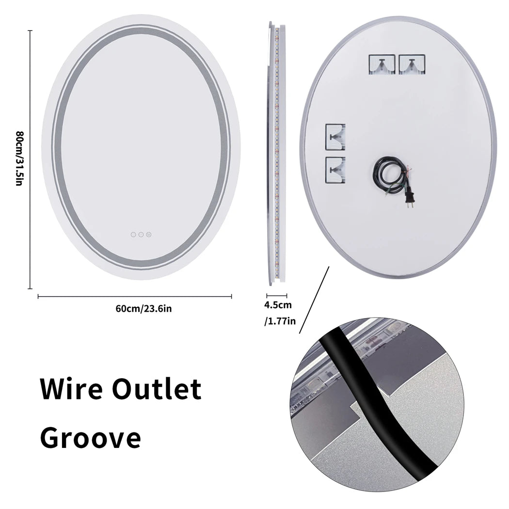 BORWART Oval LED Bathroom Mirror Anti Fog Backlit Front Light