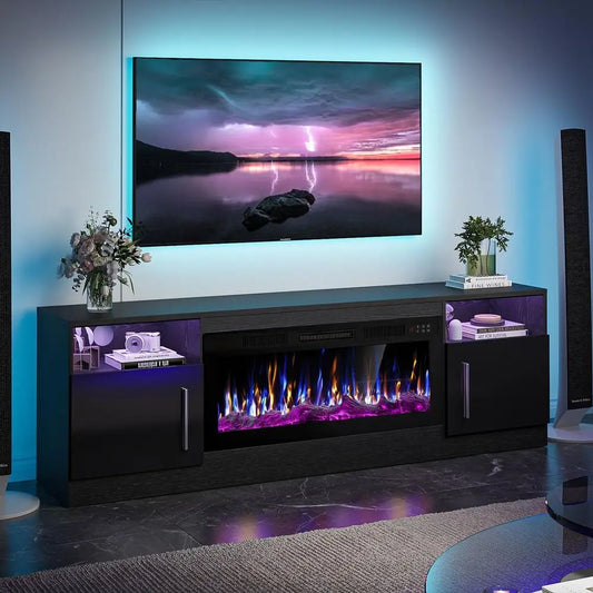 Electric Fireplace TV Stand Entertainment Center With LED Lighting