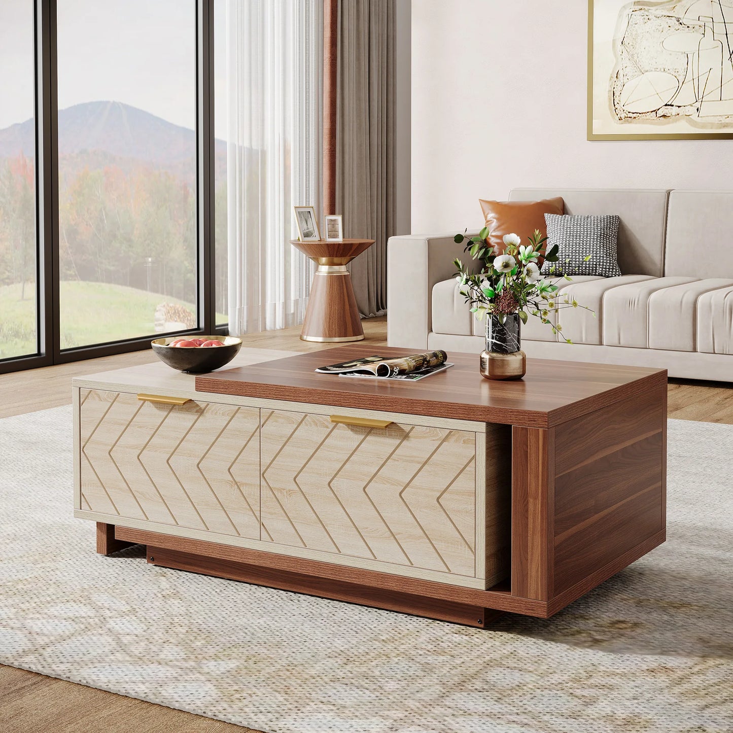 Tribesigns Extendable Coffee Table With Two Storage Drawers