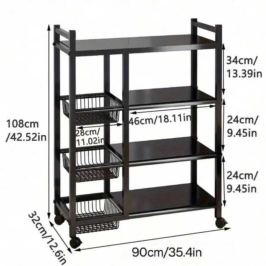 Heavy Duty Four Tier Storage Rack With Rolling Baskets Home Organizer