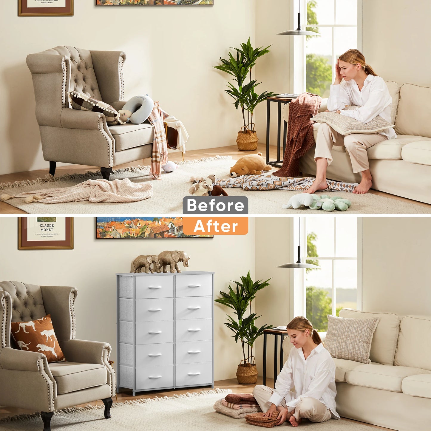 JHK Wardrobes For Bedroom With Fabric Drawers Storage Cabinet