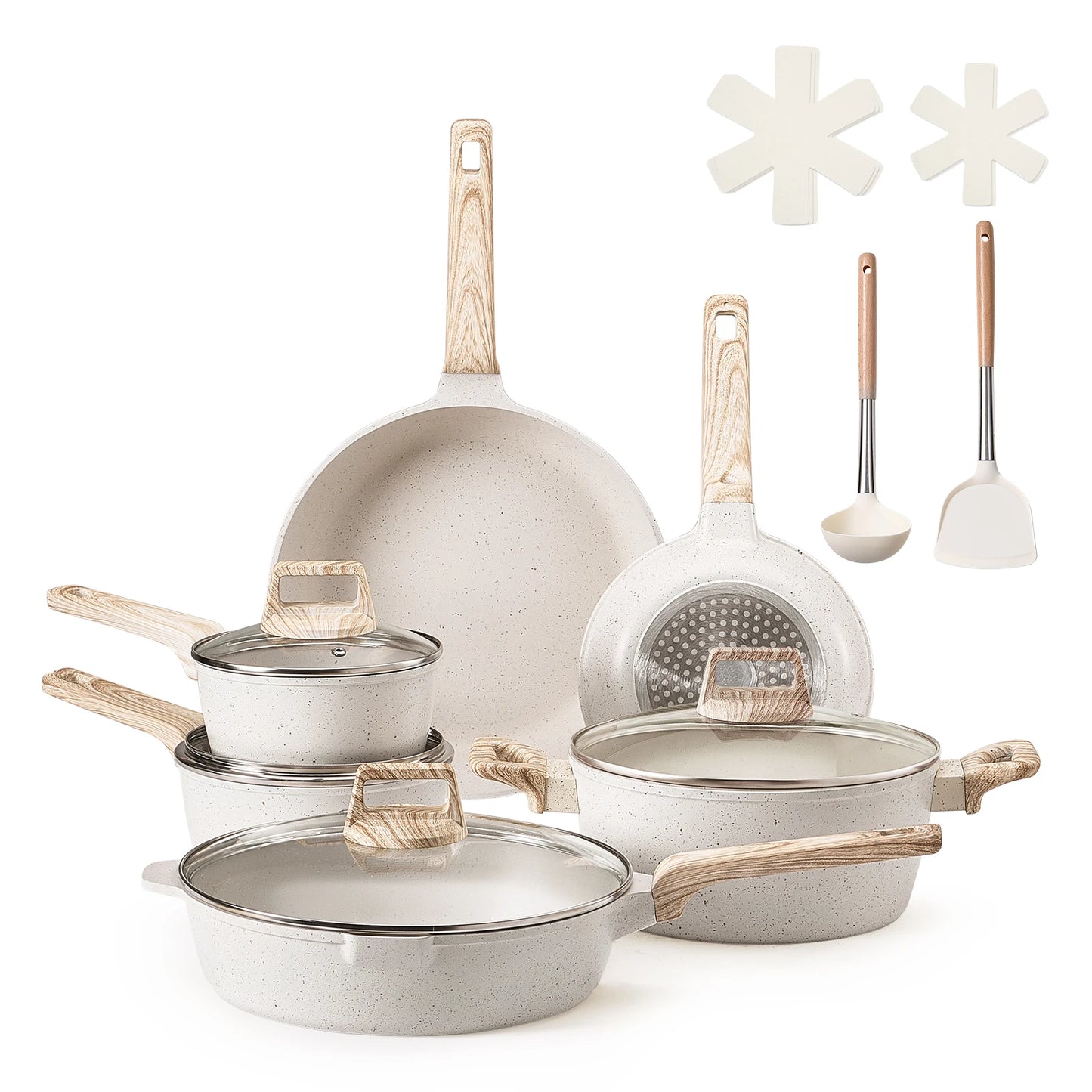 SucceBuy 17 Piece Pots And Pans Set Granite Nonstick Cookware