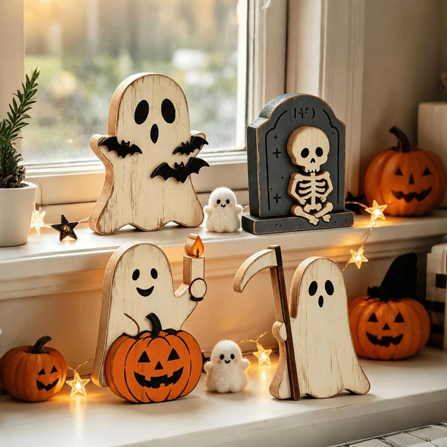 Halloween Mini Ghost Tiered Tray Home Decor Accent Set