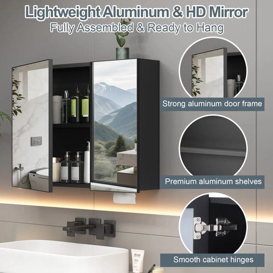 Teousev Two Door Wall Mounted Medicine Cabinet With Mirror And Storage Shelves