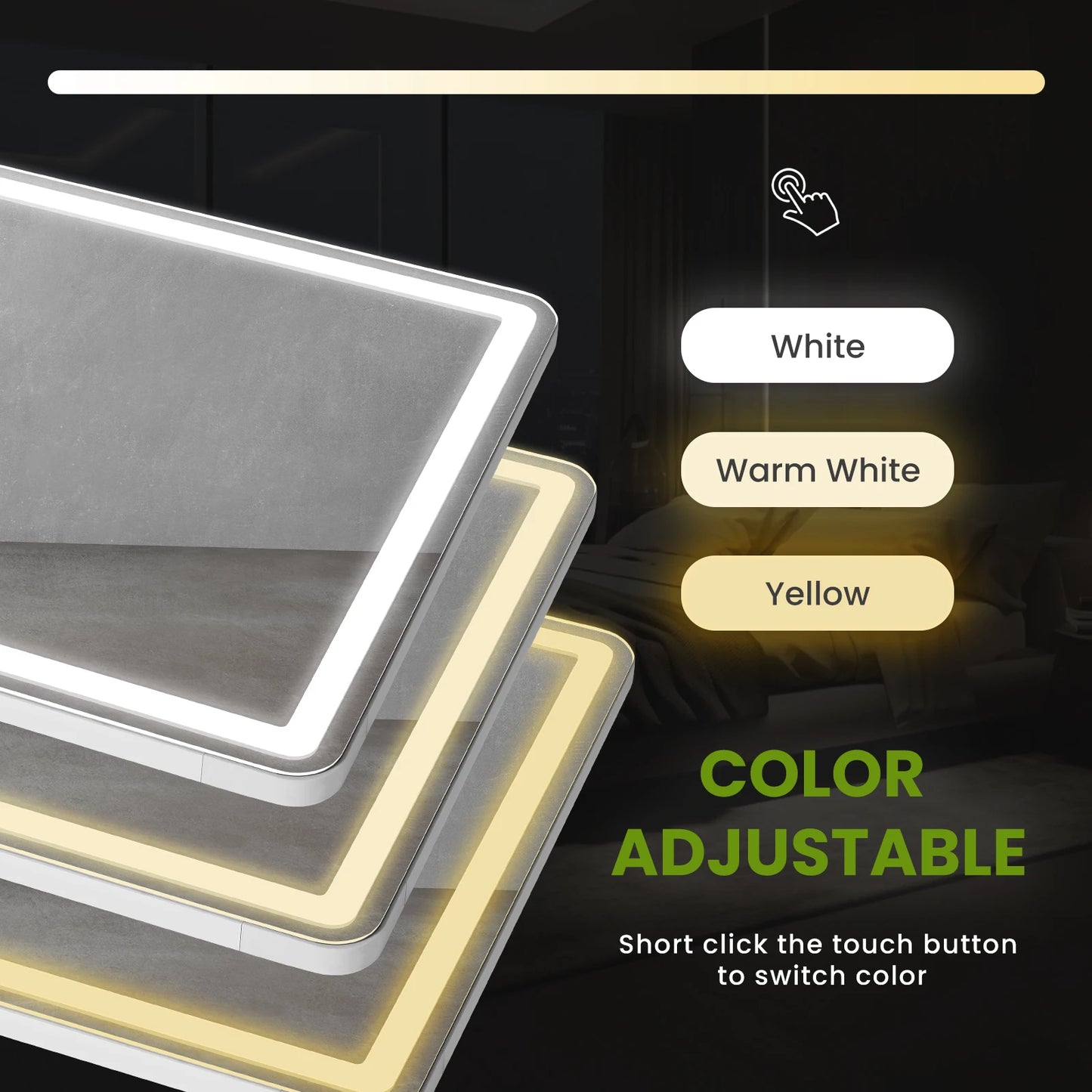 JHK Full Length LED Light Mirror With Aluminum Alloy Frame
