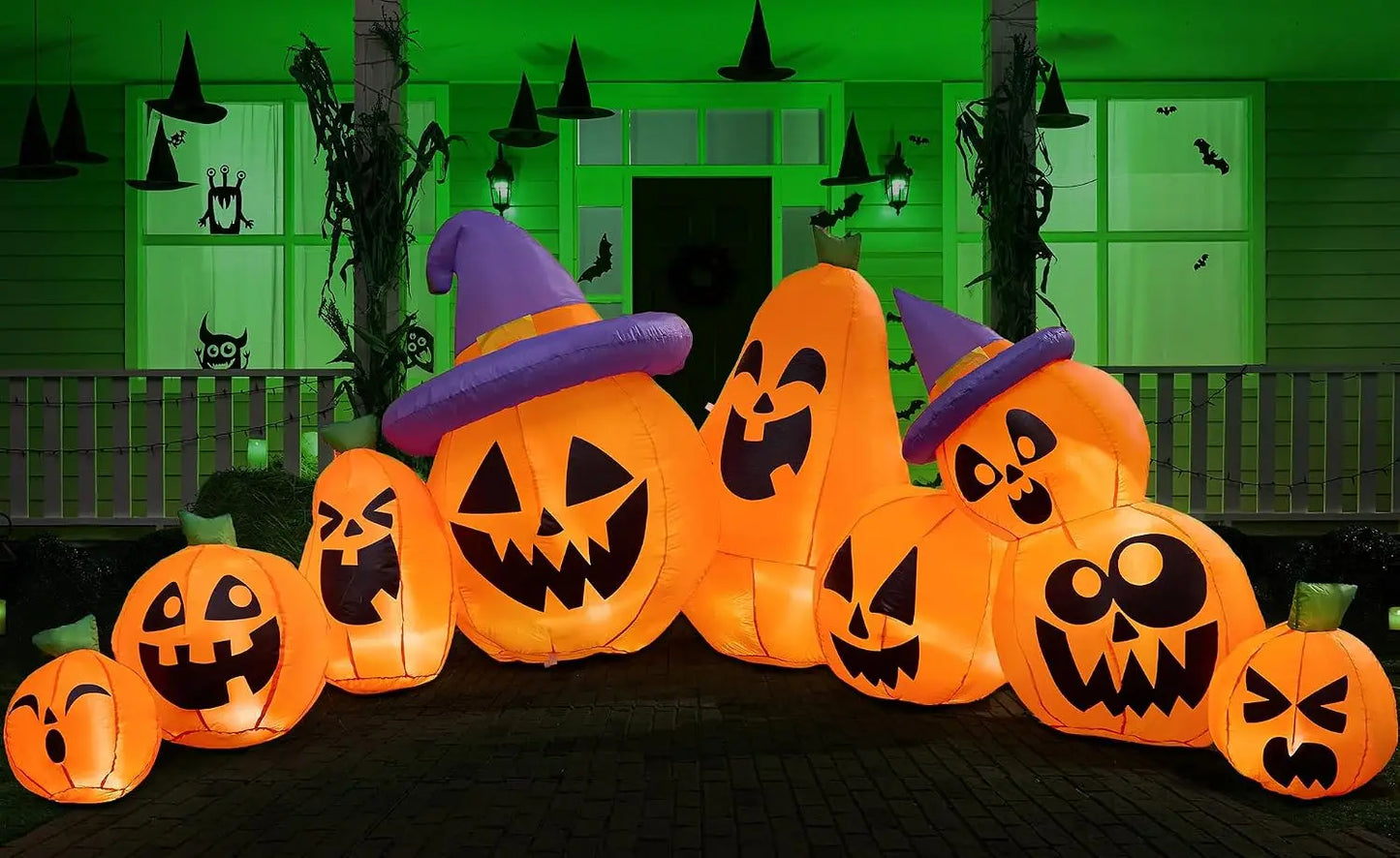 Halloween Inflatable Pumpkin Yard Decoration With LED Witch Hat