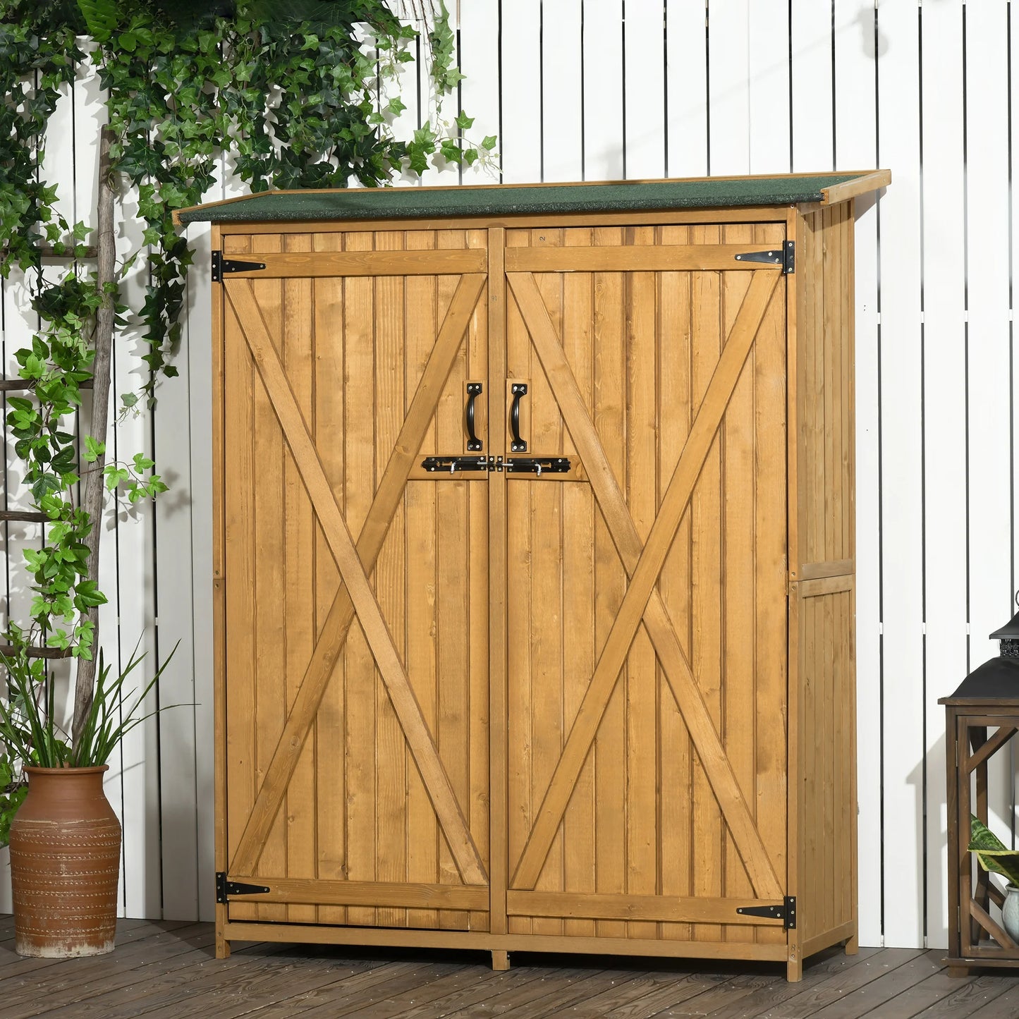 Outsunny Wooden Waterproof Garden Shed With Asphalt Roof And Lock