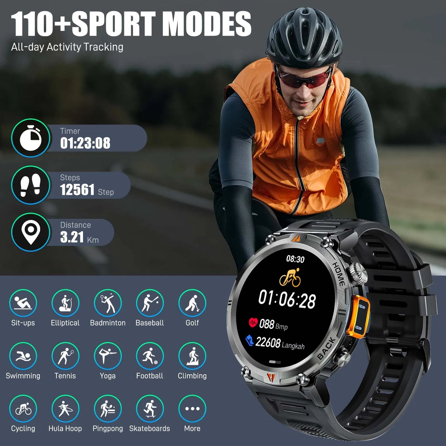 EIGIIS KE3 Bluetooth Smartwatch for Men Full Touch Health Monitor