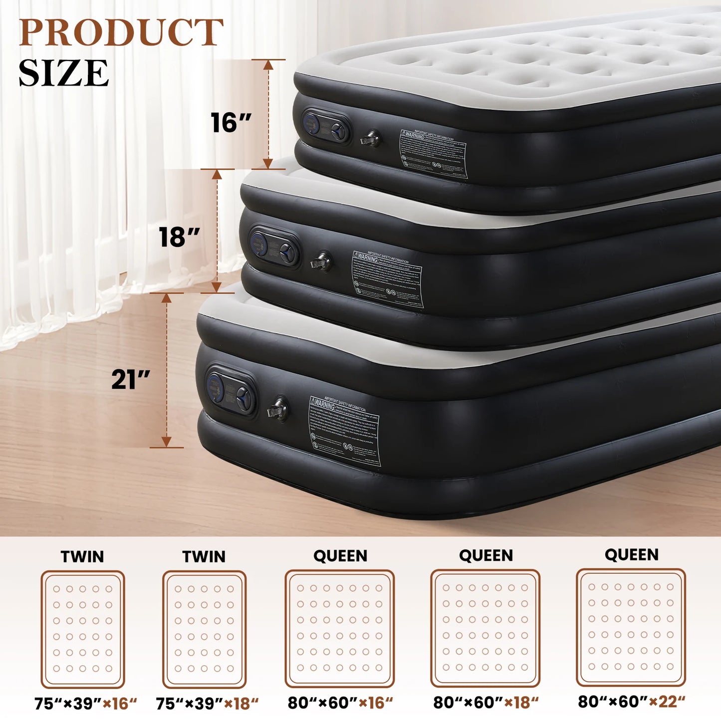JHK Air Mattress With Non Slip Bottom For Home Use