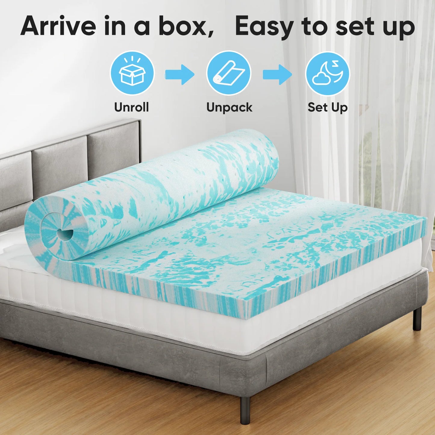 JHK Gel Memory Foam Mattress Topper Cooling Breathable Comfort