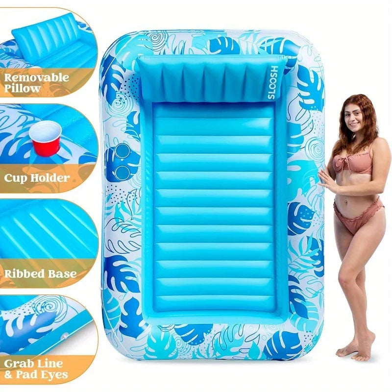 Joyfy Inflatable Suntan Pool Float With Drink Holders And Headrest