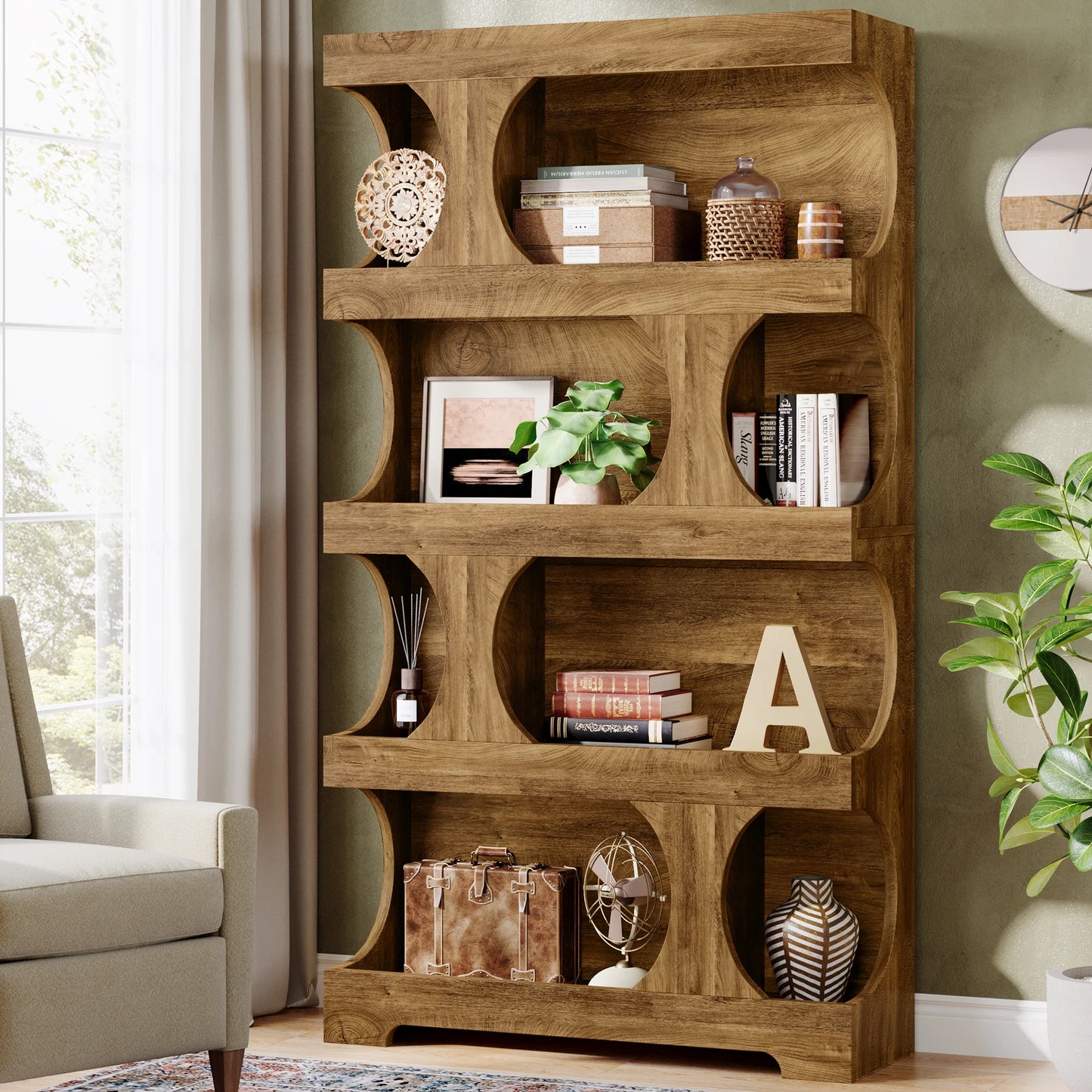 Tribesigns Wooden Freestanding Bookcase Four Tier Display Shelving
