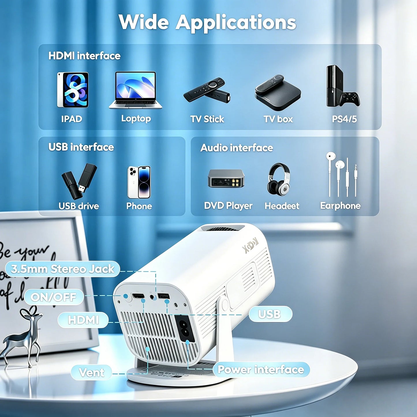 XGODY Portable 4K Projector With WiFi Bluetooth Android 11
