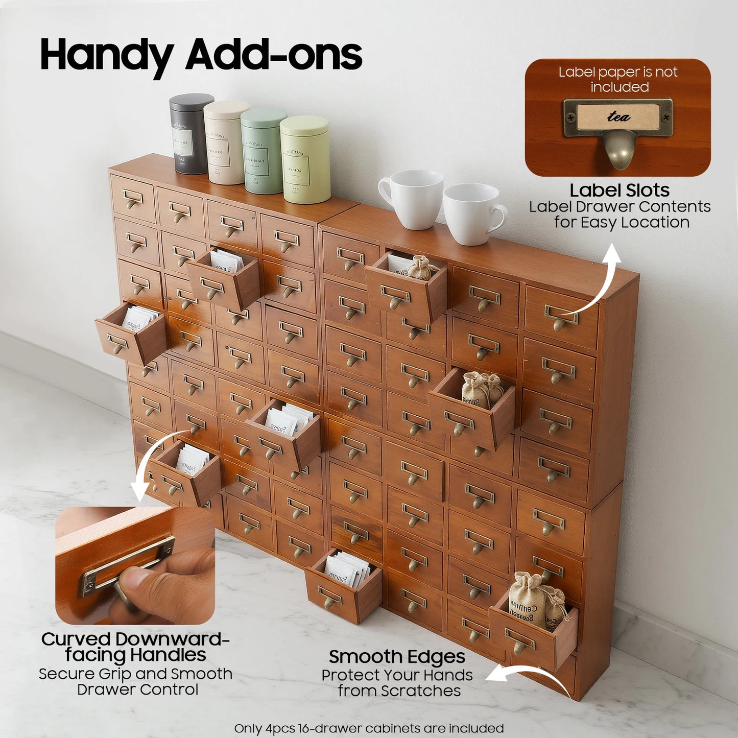 Pine Wood 64 Drawer Storage Cabinet Tabletop Organizer For Office