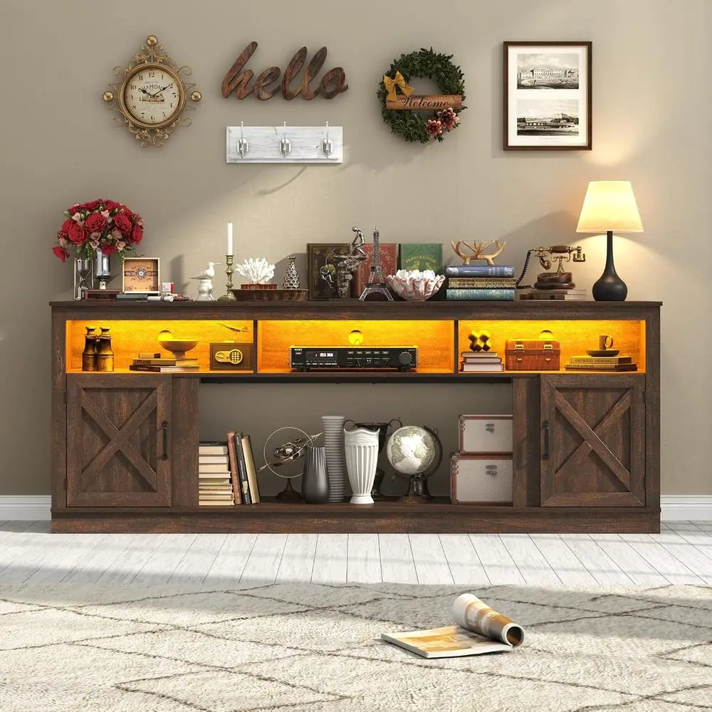 Contemporary Wooden Media Console With Integrated LED Lighting