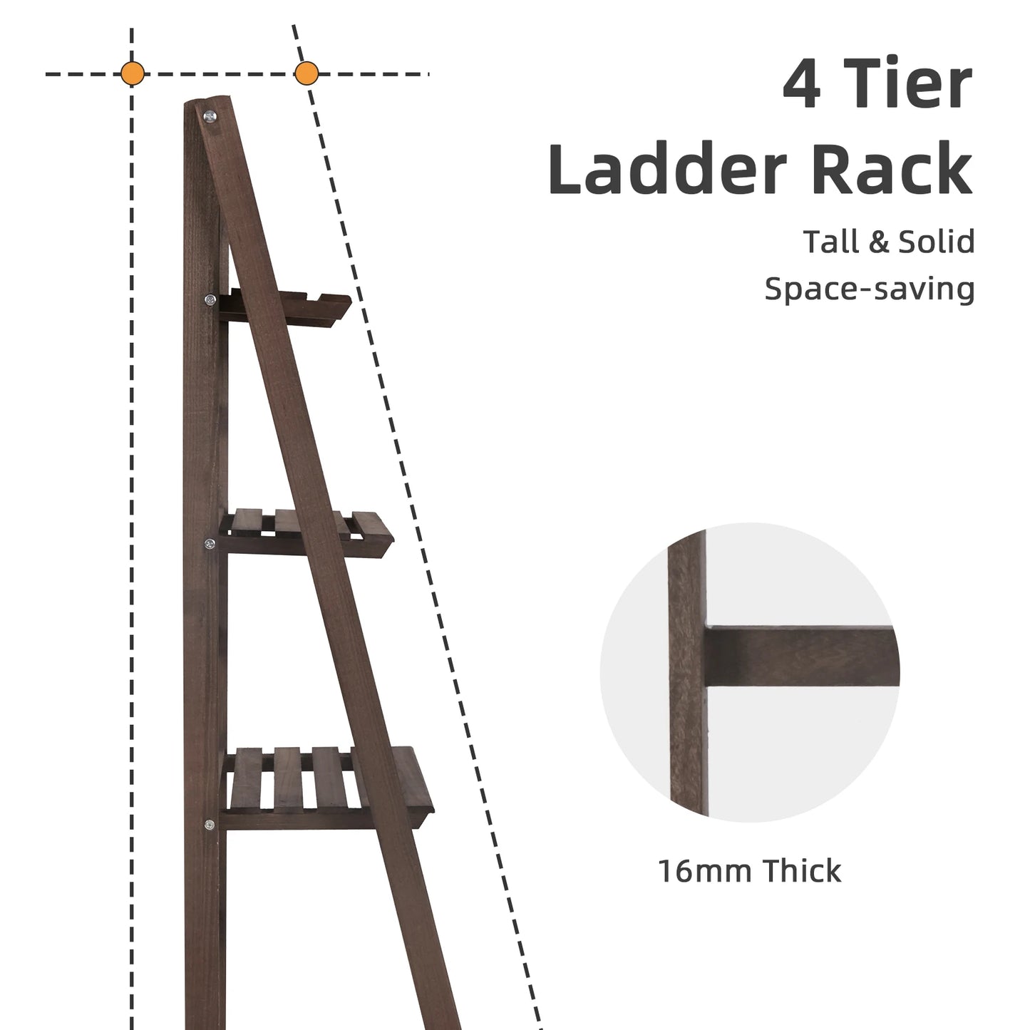 Wooden Folding Ladder Shelf Four Tier Indoor Storage Rack